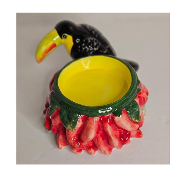 Toucan red peppers candle holder, Rare ceramic Costa Rico Central America - Picture 3 of 6